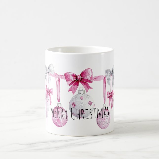 Caneca De Café Pink Ornaments Bows Christmas  (Centro)