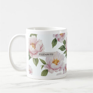 Caneca De Café Pink Peony Watercolor Floral Mug