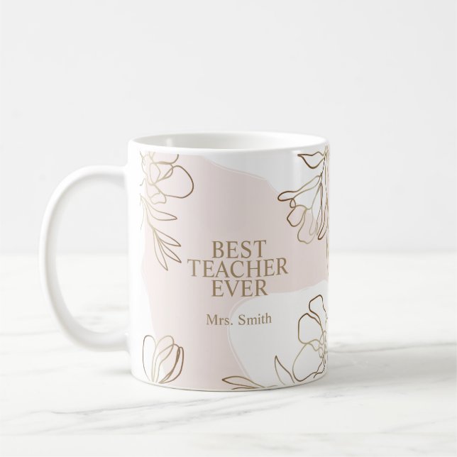 Caneca De Café Pink Personalised Teacher Mug com Flores (Esquerda)