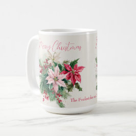 Caneca De Café Pink Poinsettias Elegante Natal