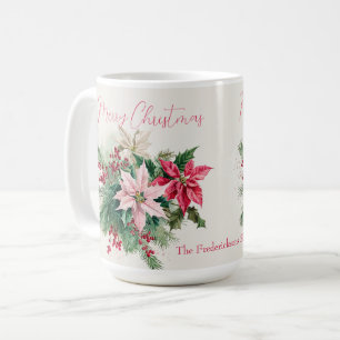 Caneca De Café Pink Poinsettias Elegante Natal