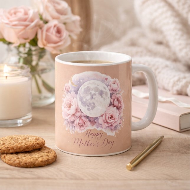 Caneca De Café Pink Roses Moon Mug, Mother's Day Gift Dusty Rose  (Criador carregado)