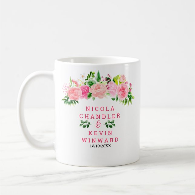 Caneca De Café Pink Roses with Foliage Wedding (Esquerda)