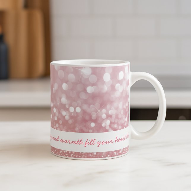 Caneca De Café Pink Sparkle Mug, personalizado de Natal clássico (Pink Sparkling Bokeh Warmth Motif Coffee Mug)