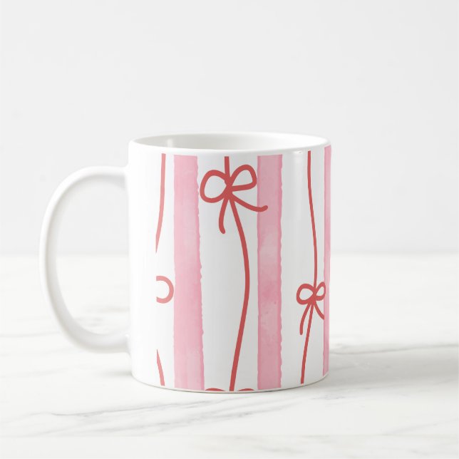Caneca De Café Pink stripes and and red ribbon and bows (Esquerda)