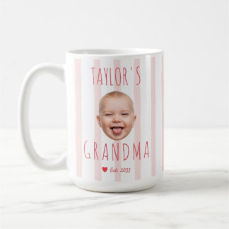 Caneca De Café Pink Stripes Custom Photo & Name Baby Face Grandma
