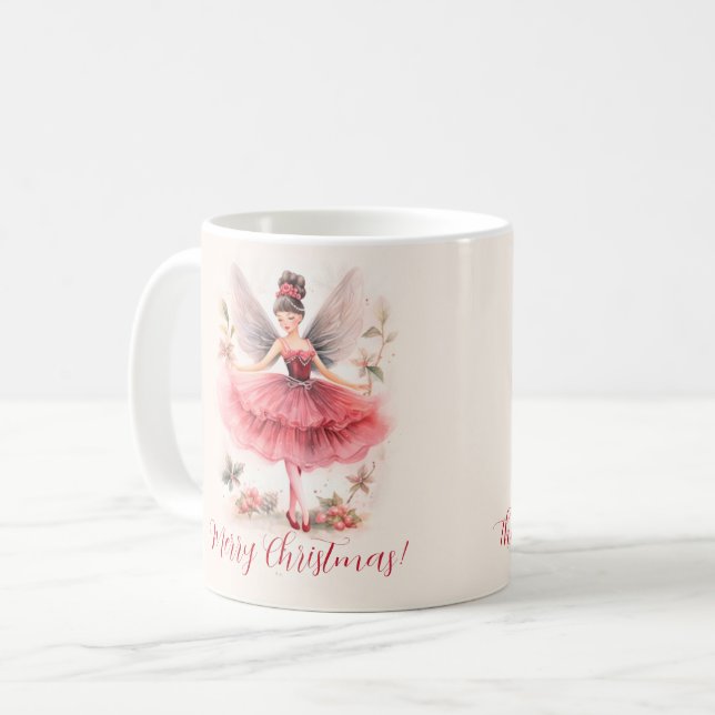 Caneca De Café Pink Sugar Plum Fairy Script Christmas Mug (Frente Esquerda)