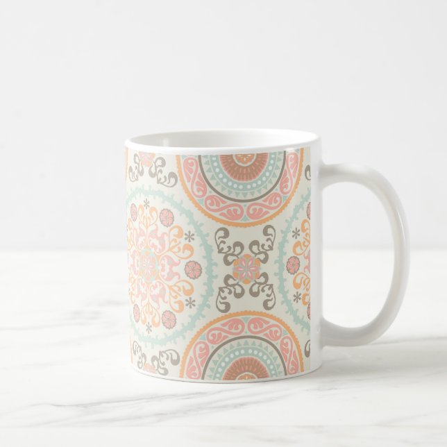 Caneca De Café Pink Suzani Uzbek Kazakh Motifs Padrão (Direita)