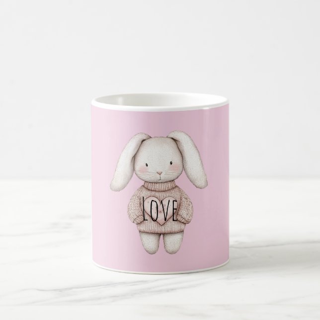 Caneca De Café Pink Sweet Cute Bunny Pink Sweater Heart (Centro)