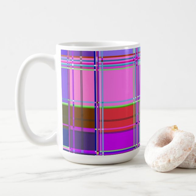 Caneca De Café Pink tartan Fabric Pattern Cloth Madras (Com Donut)