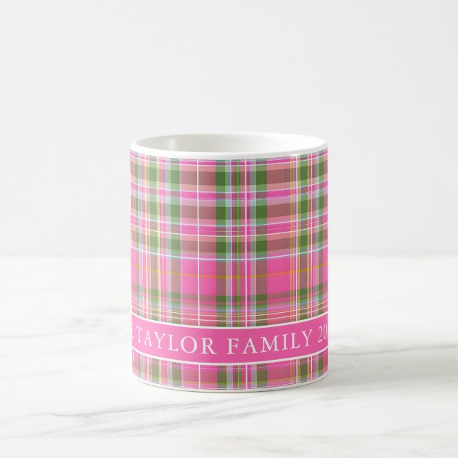 Caneca De Café Pink Tartan Plaid Family Name (Centro)