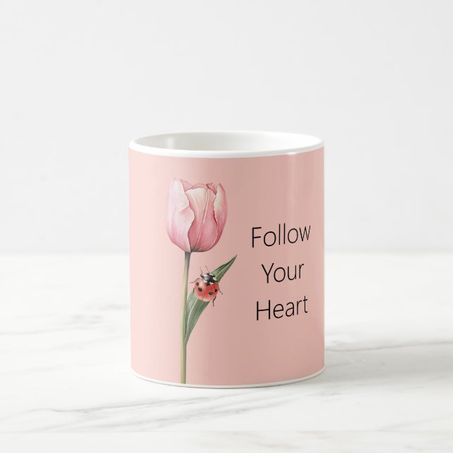 Caneca De Café Pink Tulip Flower Ladybug (Centro)