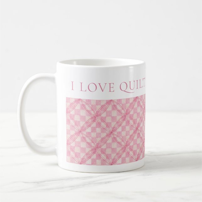 Caneca De Café PINK VERIFIQUE QUILT White Mug + Texto (Esquerda)