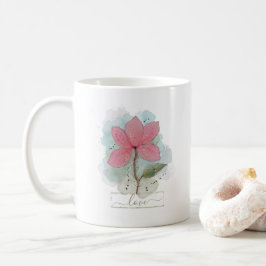 Caneca De Café Pink Watercolor Flower Love