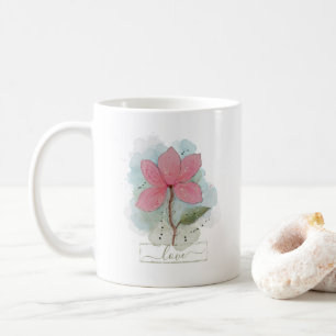Caneca De Café Pink Watercolor Flower Love