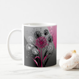 Caneca De Café Pink, White Black Dandelions