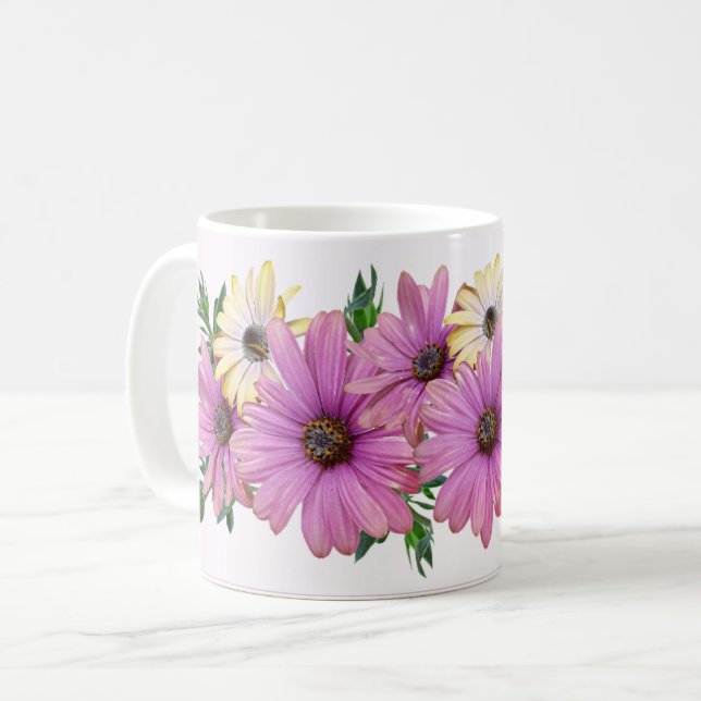 Caneca De Café Pink Yellow Floral Rustic Elegant Wedding (Frente Esquerda)