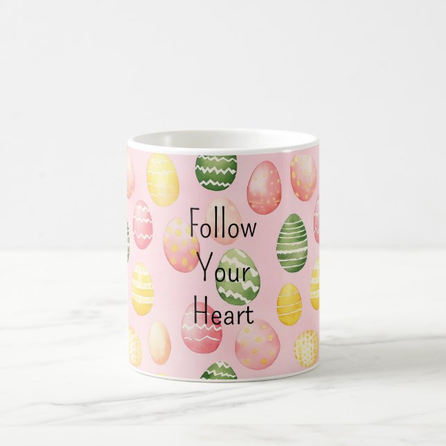 Caneca De Café Pink Yellow Green Easter Eggs (Centro)