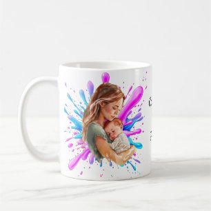 Caneca De Café Pinta Espalha Azul Cor-de-rosa Mãe Foto Do Bebê