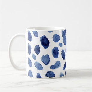 Caneca De Café Pintado À Mão, Manchas Azuis De Aquarela.