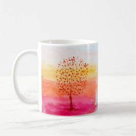 Caneca De Café Pintado com a Mão de Aquarela do Sunset de Árvore