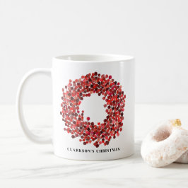 Caneca De Café Pintado Mão Vermelho Winterberry Wreath no Natal