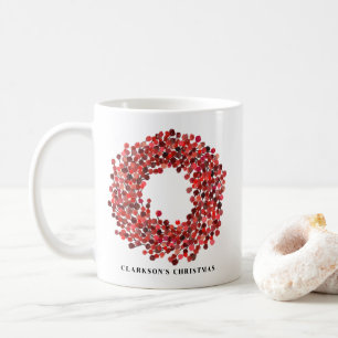 Caneca De Café Pintado Mão Vermelho Winterberry Wreath no Natal