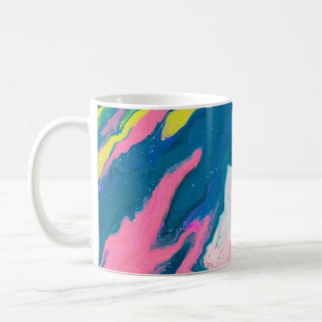 Caneca De Café Pintas abstrato cor-de-rosa e turquesa, com  (Esquerda)