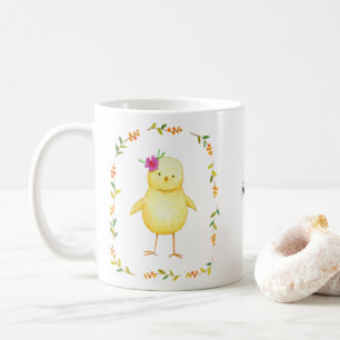 Caneca De Café Pintinho Adorável para Bebês com Nome Personalizáv