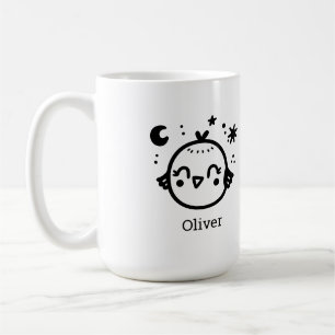 Caneca De Café Pintinho alegre - Arte da Linha de Pássaros Kawaii