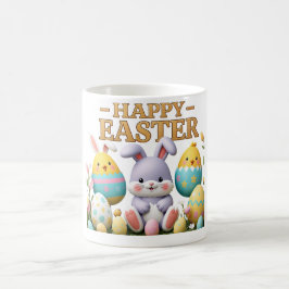 Caneca De Café Pintinho de Pastel e coelho em Felz pascoa de Ovo