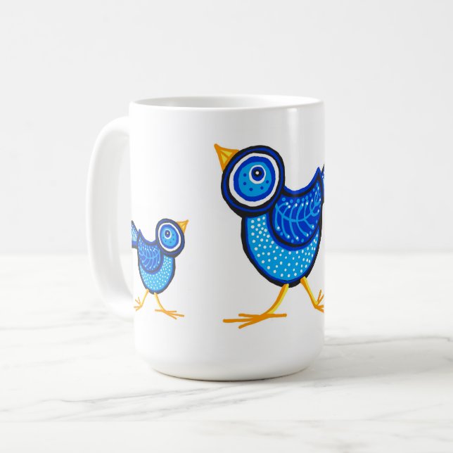 Caneca De Café Pintinhos azuis e galinha-mãe (Frente Esquerda)