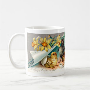 Caneca De Café Pintinhos de vindima com saudação de Páscoa das