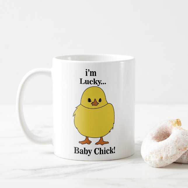 Caneca De Café Pintinhos Eu Sou Pintinho Sortudo Bebê (Com Donut)