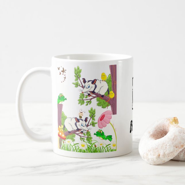 Caneca De Café Pintinhos Florais De Sapo Possum (Com Donut)