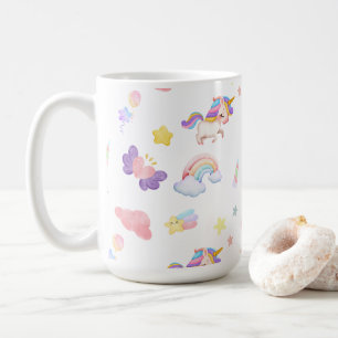 Caneca De Café Pinto cor-de-rosa, unicórnio arco-íris Balão Padrã