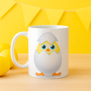 Caneca De Café Pinto de Galinha Amarela Eclodindo na Casca do Ovo