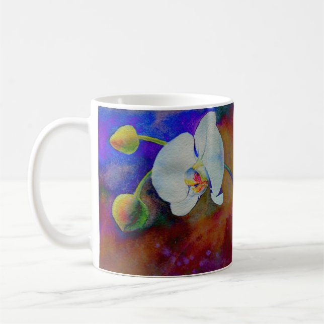 Caneca De Café Pintor branco de orquídea elegante (Esquerda)