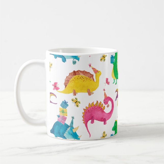 Caneca De Café Pintor de aquarelas com padrão uniforme com dinoss (Esquerda)