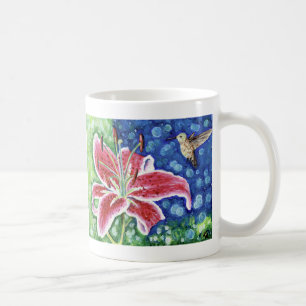 Caneca De Café Pintor Hummingbird e Stargazer Lily