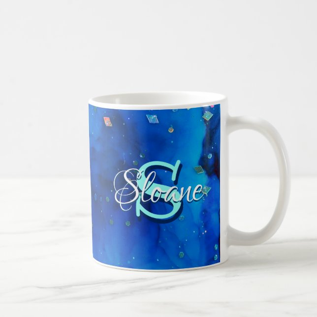 Caneca De Café Pintura a álcool submarina azul profundo (Direita)