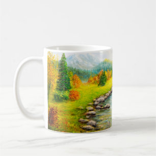 Caneca De Café pintura a óleo da bela paisagem do outono, flores