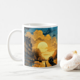 Caneca De Café Pintura a Óleo da Cidade e do Sol