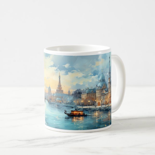 Caneca De Café Pintura a Óleo de Cidade e Rio (Frente Esquerda)