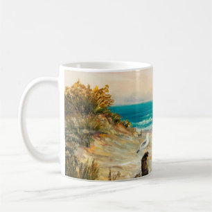 Caneca De Café  pintura a óleo de dunas oceânicas de praia com ga