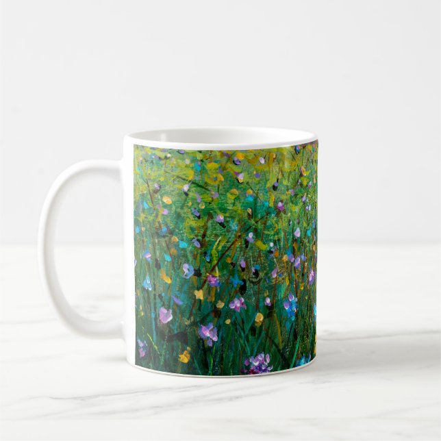 Caneca De Café  pintura a óleo de flores, lindas flores de campo  (Esquerda)