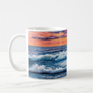 Caneca De Café pintura a óleo de Oceano e praia na canvas. G ric