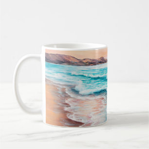 Caneca De Café  pintura a óleo do lindo pôr do sol roxo sobre o o