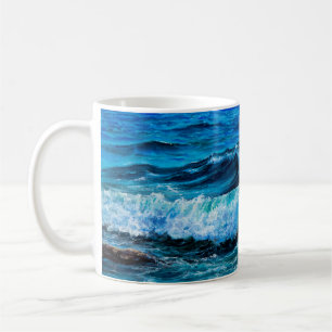 Caneca De Café Pintura a óleo mostrando ondas no oceano ou no mar