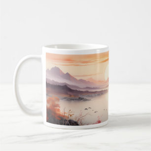 Caneca De Café Pintura a Tinta do Outono Com o Sol